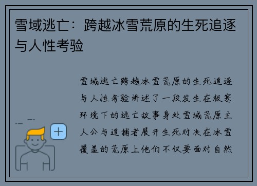 雪域逃亡：跨越冰雪荒原的生死追逐与人性考验